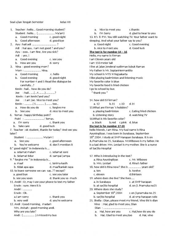 picture Soal Ujian Kelas 7 Smp - Soal Ujian Tengah Semester Mata Pelajaran Bahasa Inggris picture Soal Ujian Kelas 7 Smp - Soal Ujian Tengah Semester Mata Pelajaran Bahasa Inggris