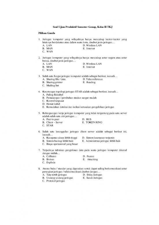 picture Jaringan Komputer Pdf 5515 | Soal Ujian Kelas 11 Smk - Soal Ujian Produktif Semester Genap Tkj