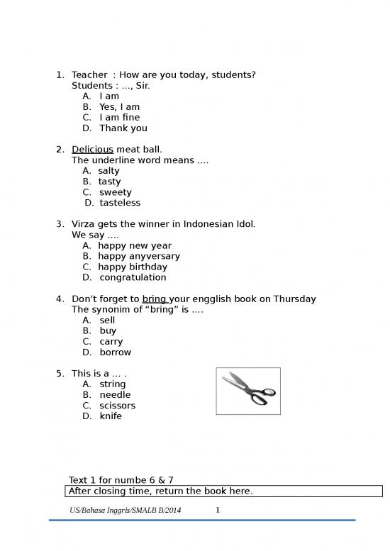 picture Book Template Word Free Download 5519 | Soal Ujian Kelas 12 Smalb - Soal Ujian Sekolah Mata Pelajaran Bahasa Inggris