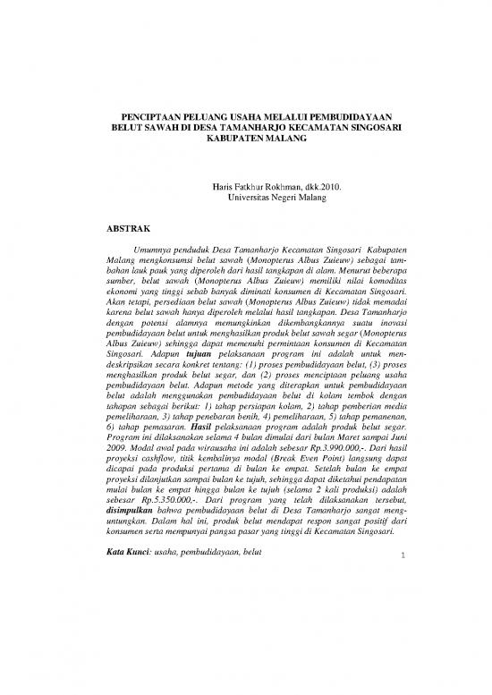 picture_Presentasi Usaha 5893 | Peluang Usaha Melalui Pembudidayaan Belut Sawah Di Desa