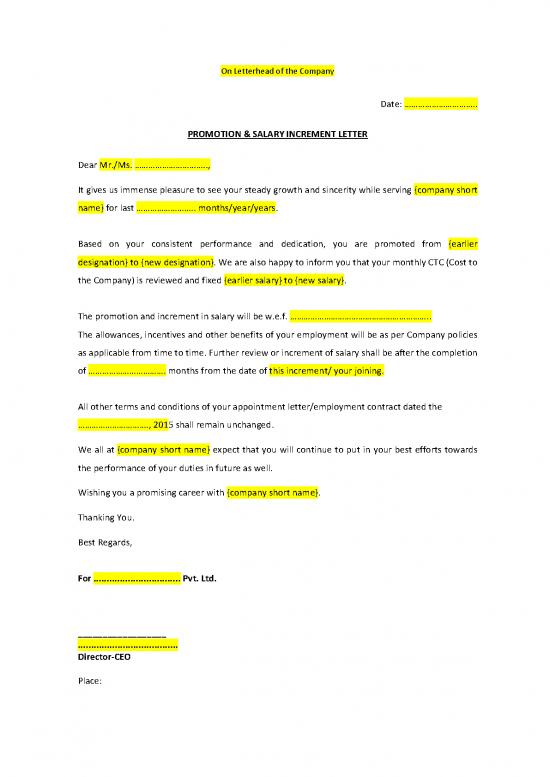picture Letter Pdf 48375 | 3  Employee Promotion & Increment Letter