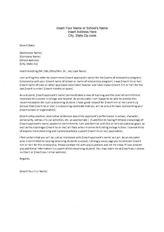 picture Scholarship Application Letter Sample Pdf 47621 | 525 Sample Scholarship Recommendation Letter Current Or Former Student