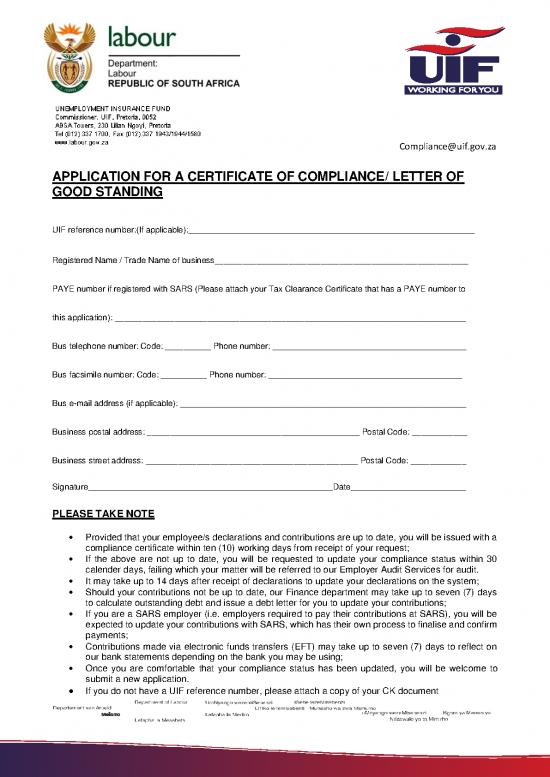 application letter for certificate of good standing