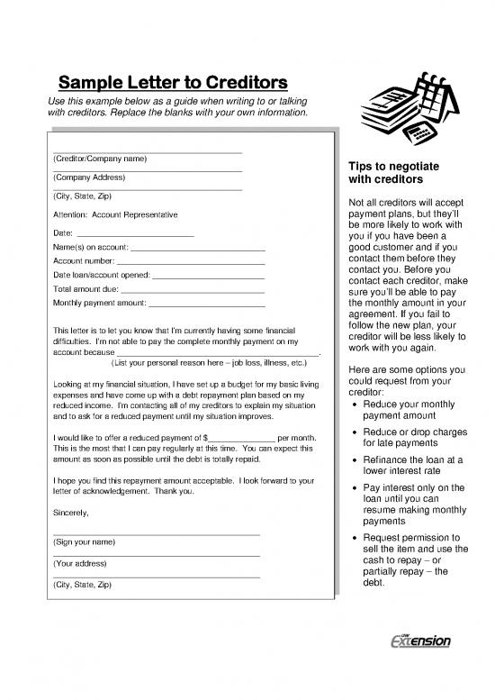 picture Letter Pdf 47773 | Bfc Sample Letter To Creditors