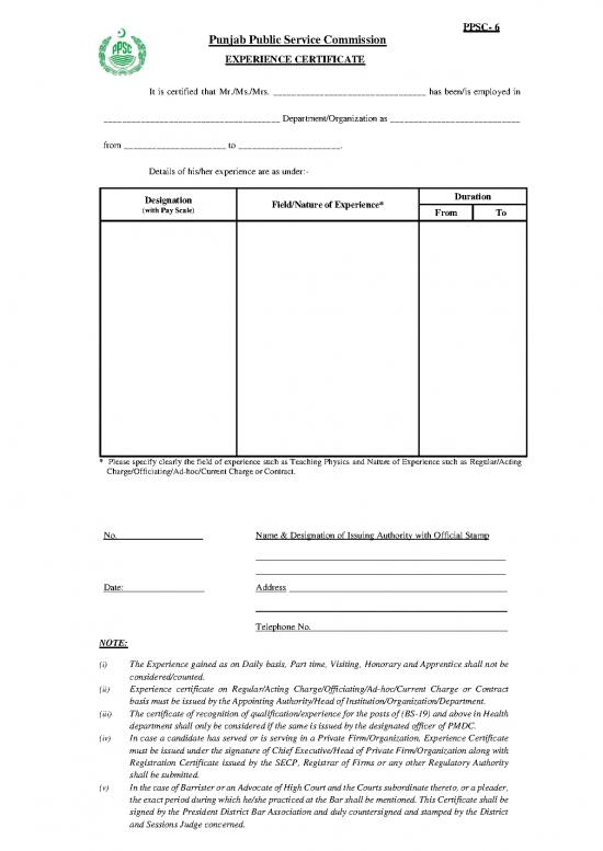 picture Teaching Pdf 49025 | Experience Letter