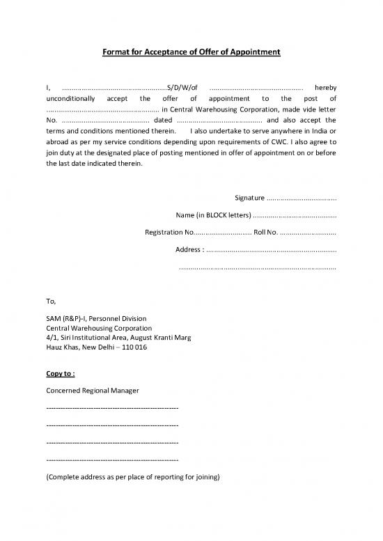 picture1_Letter Pdf 48481 | Format For Acceptance Of Offer Of Appointment