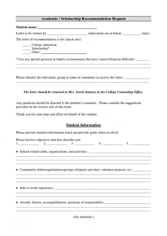 picture Scholarship Application Letter Sample Pdf 47687 | Gr11 Recommendation Letter Form