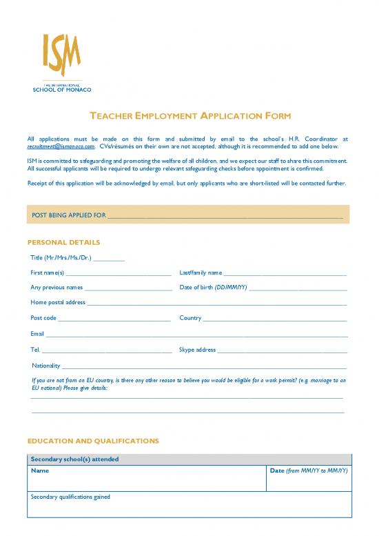 picture Application Format Pdf 48765 | Ism Application For Employment Form