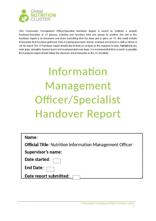 picture Report Template Doc 47166 | Nc Imo Handover Report Template