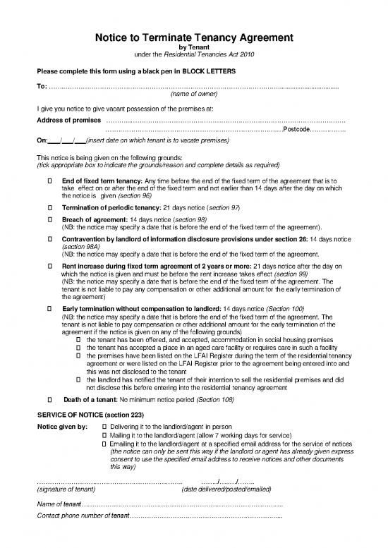 Termination Agreement Template 48598 | Notice To Terminate Tenancy ...