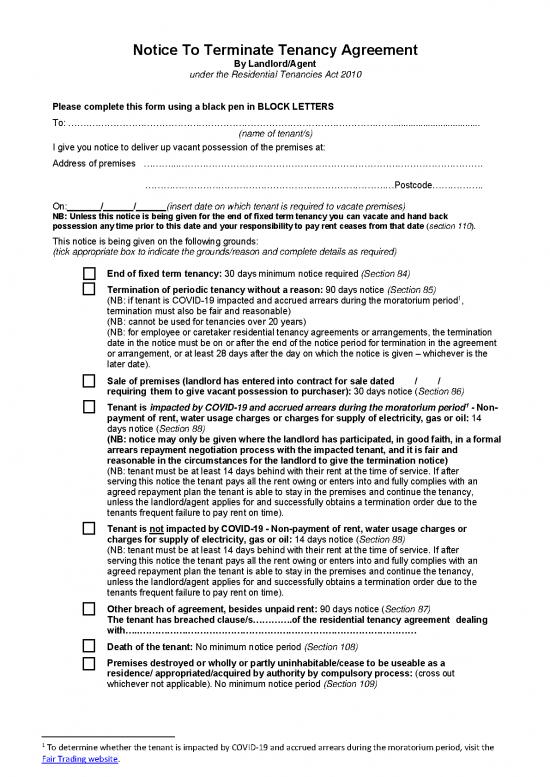 picture Termination Agreement Template 48599 | Notice To Terminate Tenancy Agreement Landlord Agent