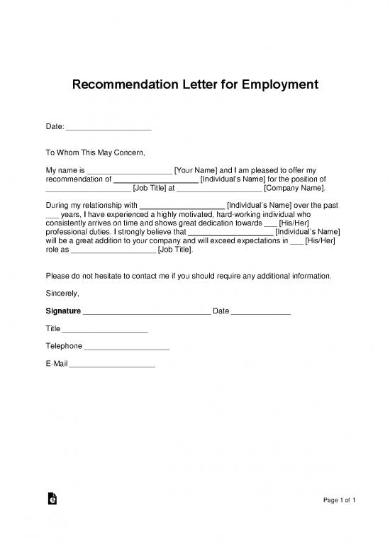 picture Letter Pdf 47724 | Recommendation Letter For Employment