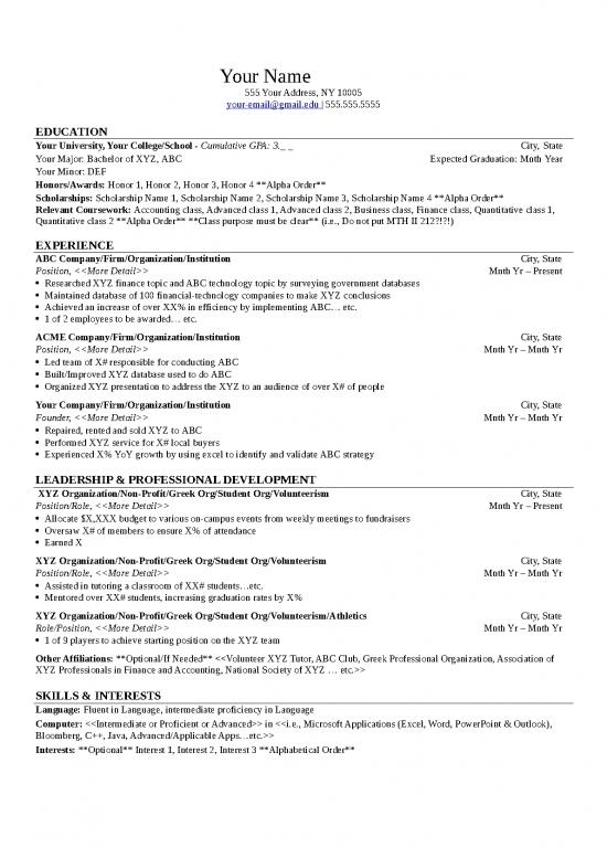 Resume Template Harvard Style