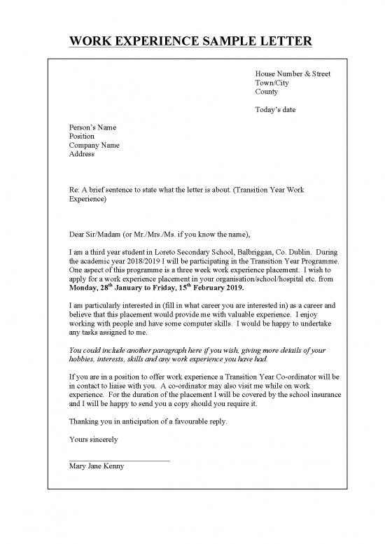 Letter Pdf 48844 Sample Letter To Apply For Work Experience