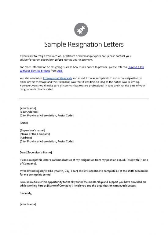 Letter Pdf 496 Sample Resignation Letter