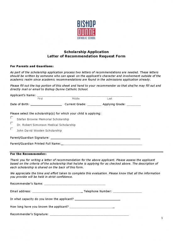 picture Scholarship Application Letter Sample Pdf 48433 | School Recommendation Form (scholarship)