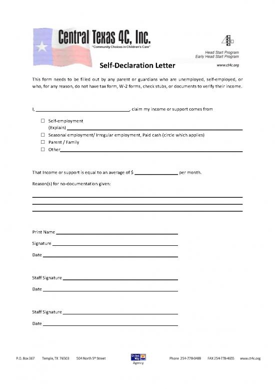 Letter Pdf 48479 | Self Declaration Form B