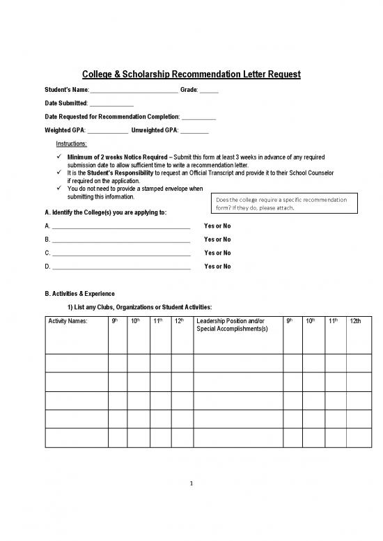 Scholarship Application Letter Sample Pdf 47577 | Senior Brag Sheet