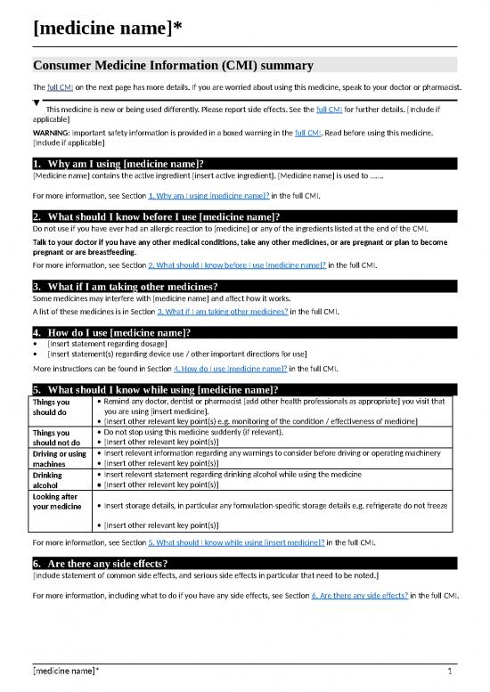 picture Report Template Doc 47452 | Tga Consumer Medicine Information Prescription Medicine Template