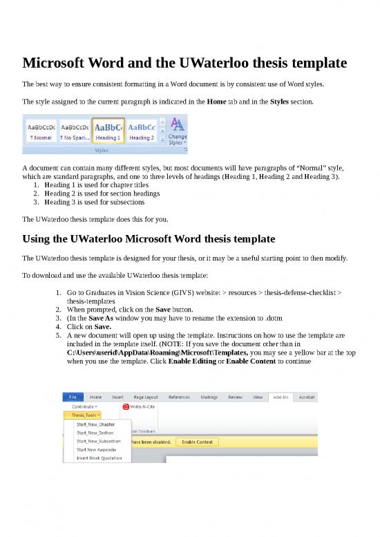 word formatting for thesis