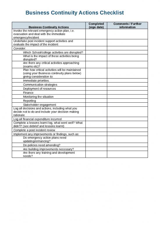 Microsoft Word Checklist Template 47184 | Business Continuity Plan ...