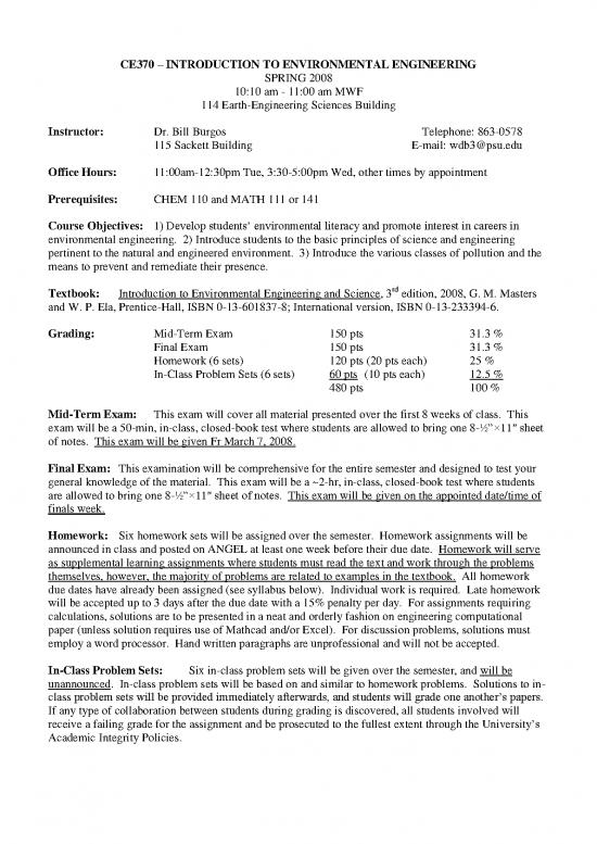 picture Environmental Engineering Textbook 50608 | Ce370 Syllabus Spring08