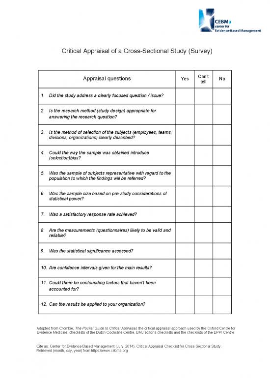 picture Research Pdf 51139 | Critical Appraisal Questions For A Cross Sectional Study July 2014 1
