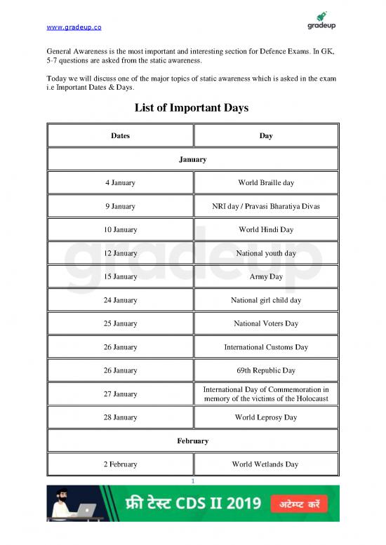 picture General Awareness In Hindi 49467 | List Of Important Days (e)