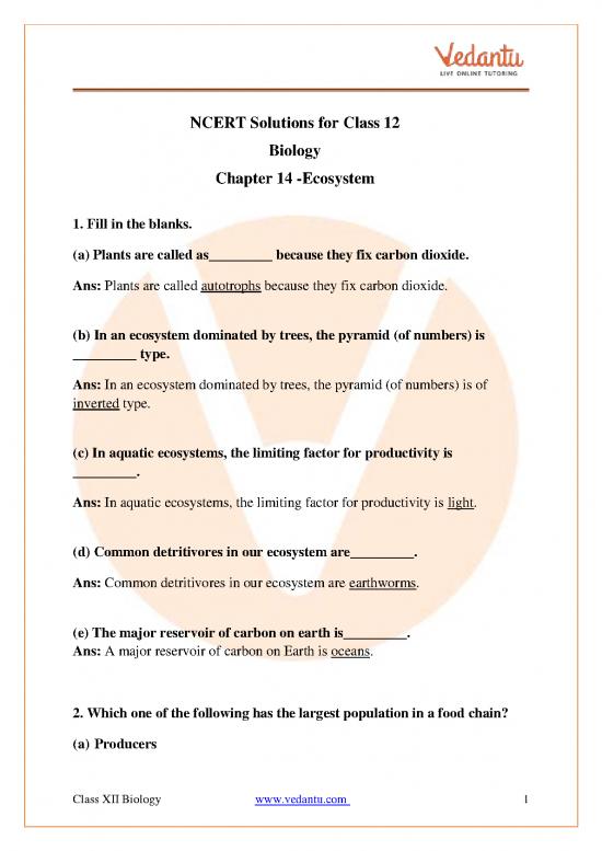 Ecosystem Pdf Ncert Solutions Class Biology Chapter Ecosystem