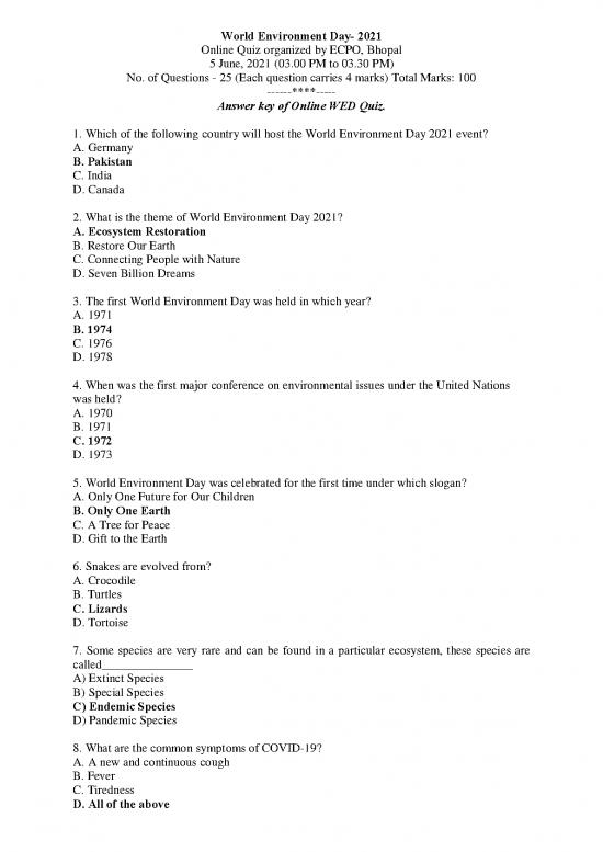 picture Environment And Ecosystem Pdf 49656 | Online Quiz Answer Sheet World Environment Day 2021