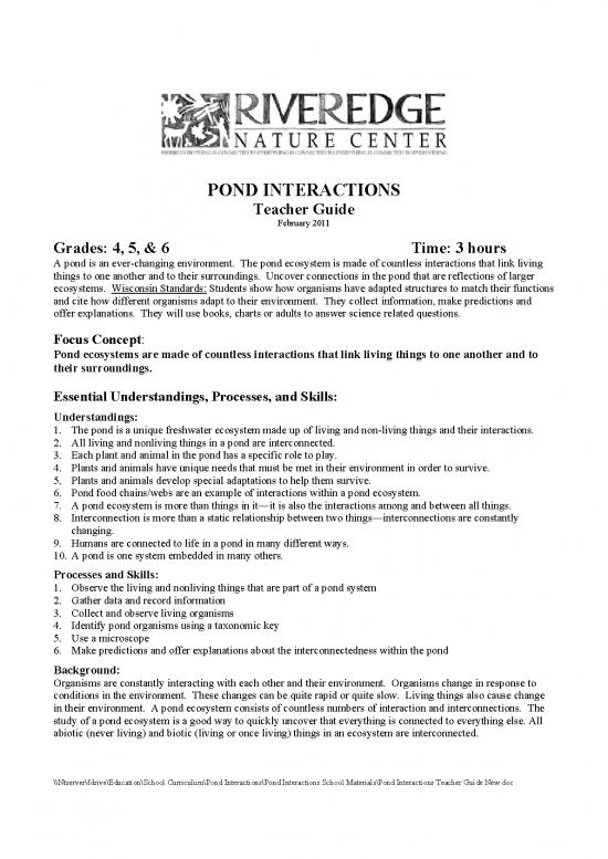 picture The Environment Pdf 50153 | Pond Interactions Teacher Guide New