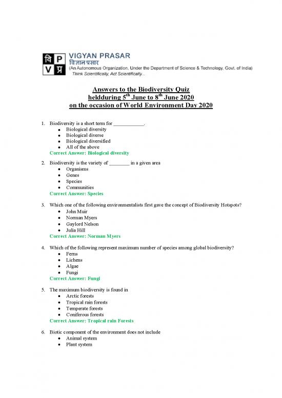 picture The Environment Pdf 49802 | Results Of Biodiversity Quiz