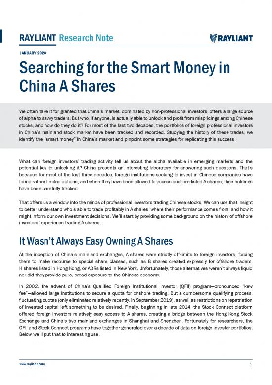 picture Research Pdf 52743 | Searching For The Smart Money In China A Shares Research Note 2020
