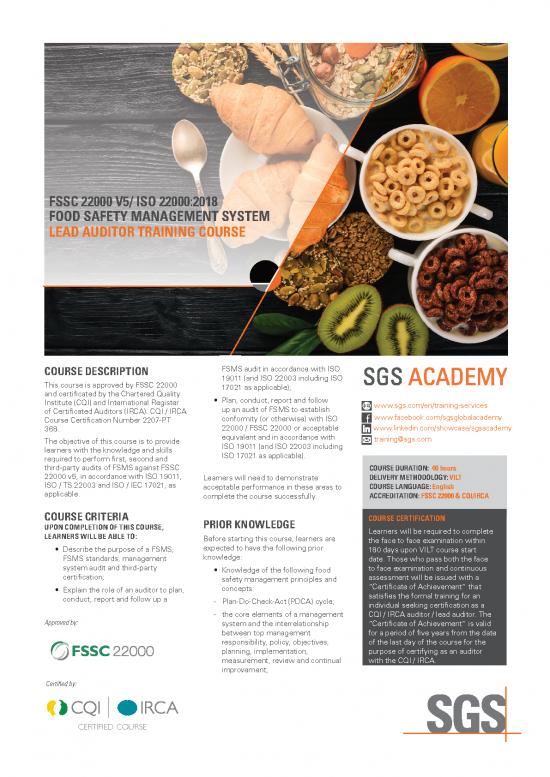 Iso 22000 Pdf 54035 Sgs Cbe Fssc 22000 V5 Iso22000 Fsms Lead Auditor