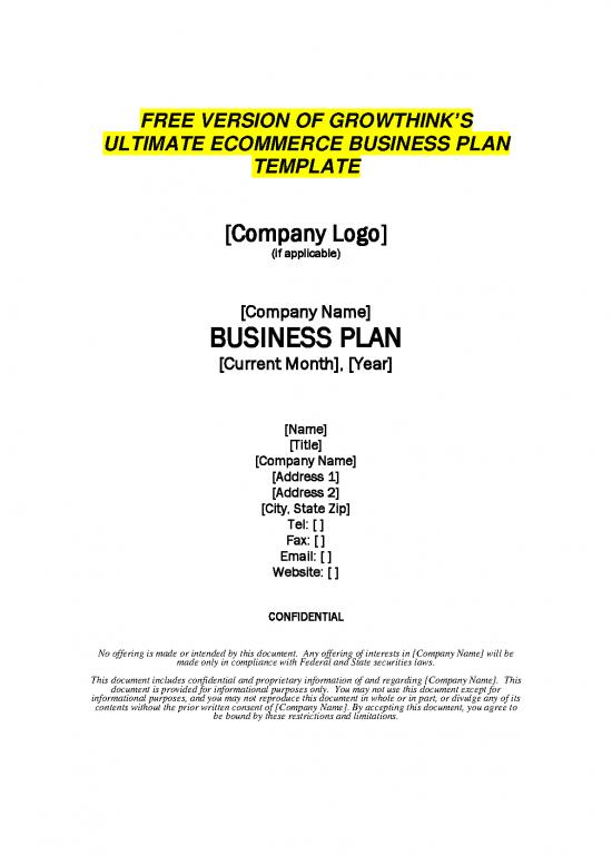 ecommerce business plan template updated 2022 (growthink com)