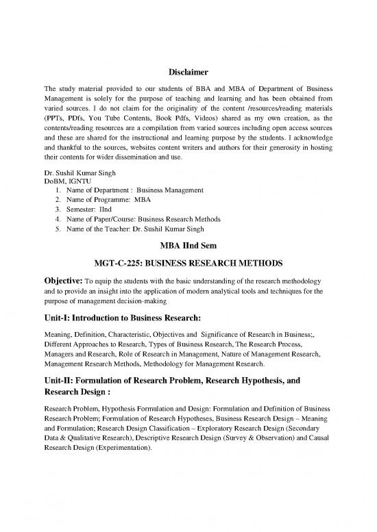 picture Research Pdf 55133 | Igntu Econtent 405765146543 Mba 2 Dsushilkumarsingh Businessresearchmethods Unit1to5