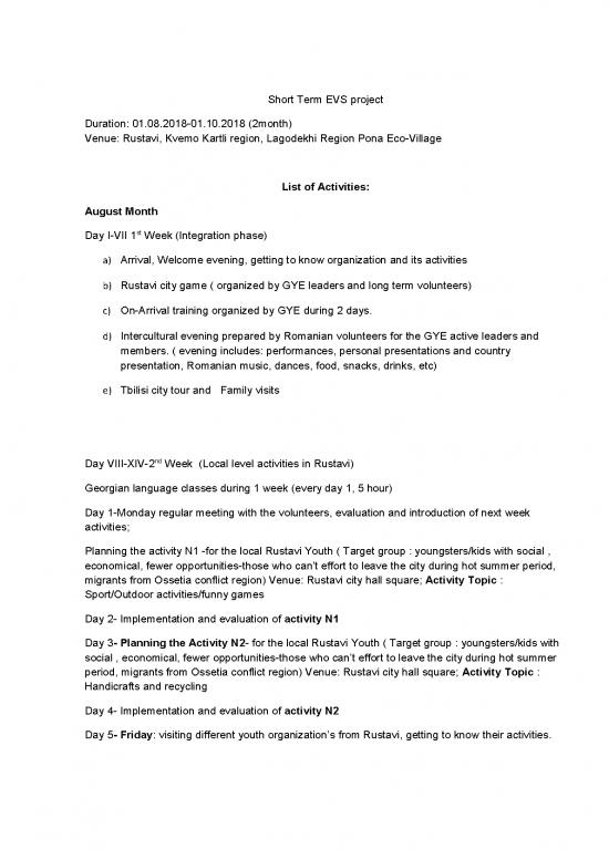 picture Evs Project Pdf 55737 | List Of Activities And Task For The Short Term Volunteers