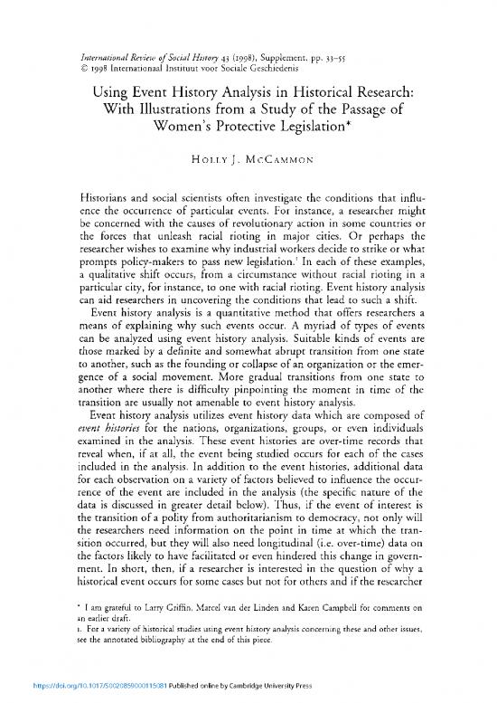 picture Research Pdf 54738 | Using Event History Analysis In Historical Research With Illustrations From A Study Of The Passage Of Womens Protective Legislation