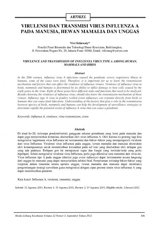 picture_Influenza Pdf 59229 | 20786 Id Virulensi Dan Transmisi Virus Influenza A Pada Manusia Hewan Mamalia Dan Unggas
