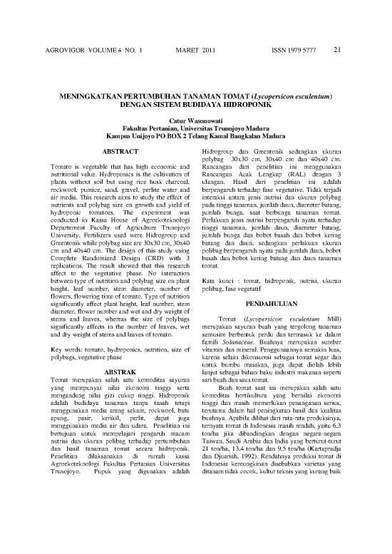 picture Tomat Pdf 58176 | Agrovigor Maret 2011 Vol 4 No 1 Meningkatkan Pertumbuhan Tanaman Tomat Catur W