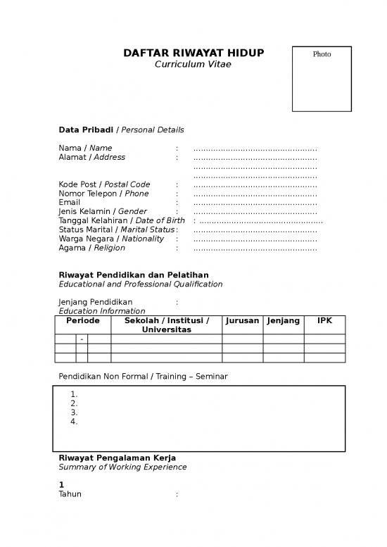 Cv Lamaran Kerja Doc 57313 | Form Cv