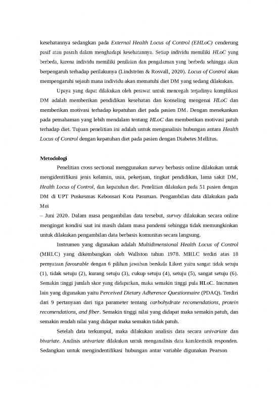 Health Locus Of Control Dan Kepatuhan Diet Pada Pasien Diabetes Mellitus