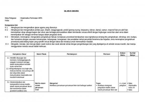 Silabus Matematika Sma Kelas Xii Peminatan