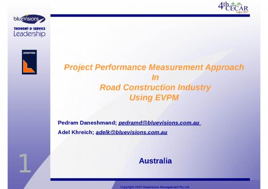 picture Report Ppt 71017 | Earned Value & Its Application In Road Construction 4th Cecar Conference