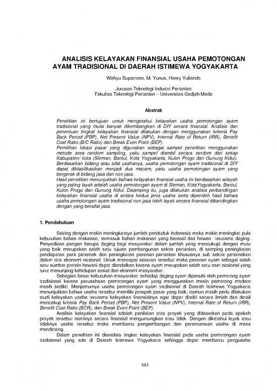 picture_Presentasi Usaha 7153 | Penelitian   Analisis Kelayakan Finansial Usaha Pemotongan Ayam Tradisional Di Daerah Istimewa Yogyakarta - Pertanian Dan Peternakan
