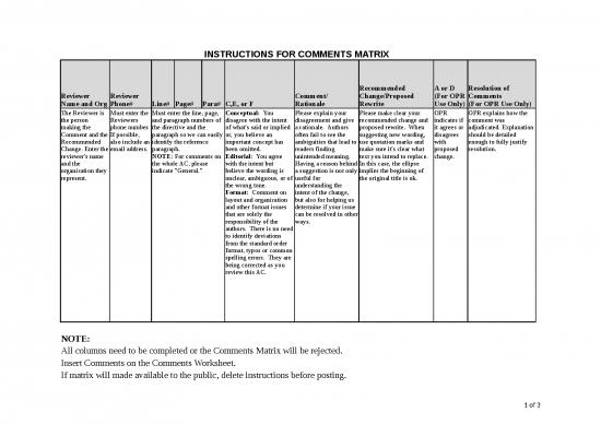 Excel Sheet Download 7251 | Draft 150 5220 9b Comment Matrix - Standar ...