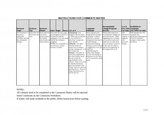 Excel Sheet Download 7252 | Draft 150 5370 10h Comment Matrix Industry ...