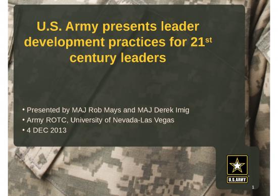 Army Leadership Development Powerpoint Presentation Army Leadership Development Powerpoint Presentation