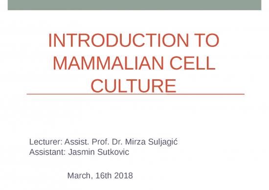 Mammalian Cell Tissue Culture Techniques