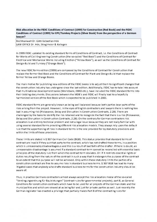 picture Sample Contract For Construction 83742 | 4 Risk Allocation In The Fidic Conditions Of Contract